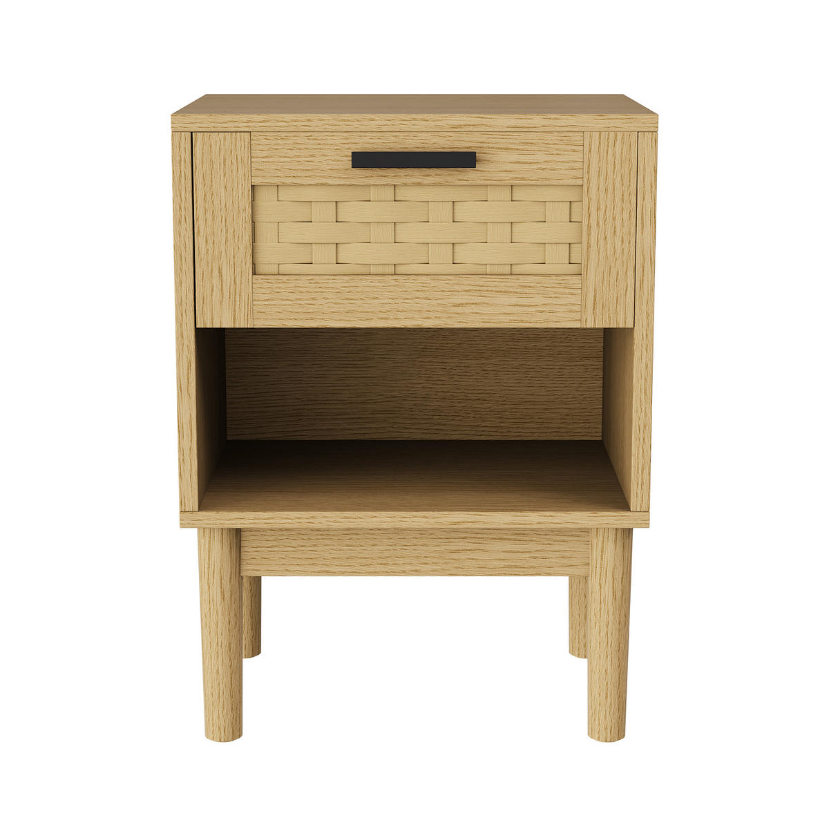 NACHTTISCH 2er-Set Eiche-Optik mit Rattan-Front, 1 Schublade & Fach - Eichefarben, Holz (30/55/40cm) - CASIVA
