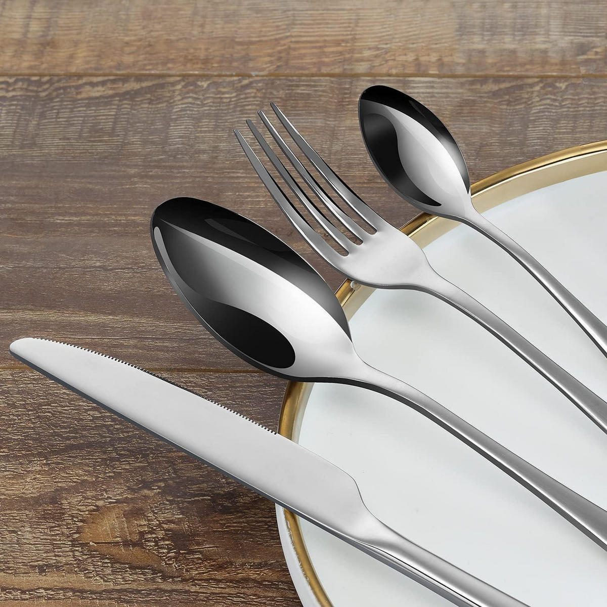 BESTECKSET 24-teilig für 6 Personen Edelstahl spülmaschinenfest - Silberfarben, Metall