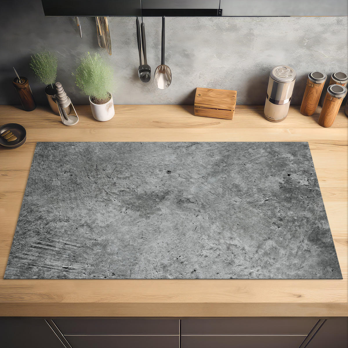 HERDABDECKPLATTE Beton - Schiefer - Grau -Betonstruktur Induktionsschutz 91.2x52 cm - Grau, Kunststoff (91.2/52/0.2cm) - MuchoWow
