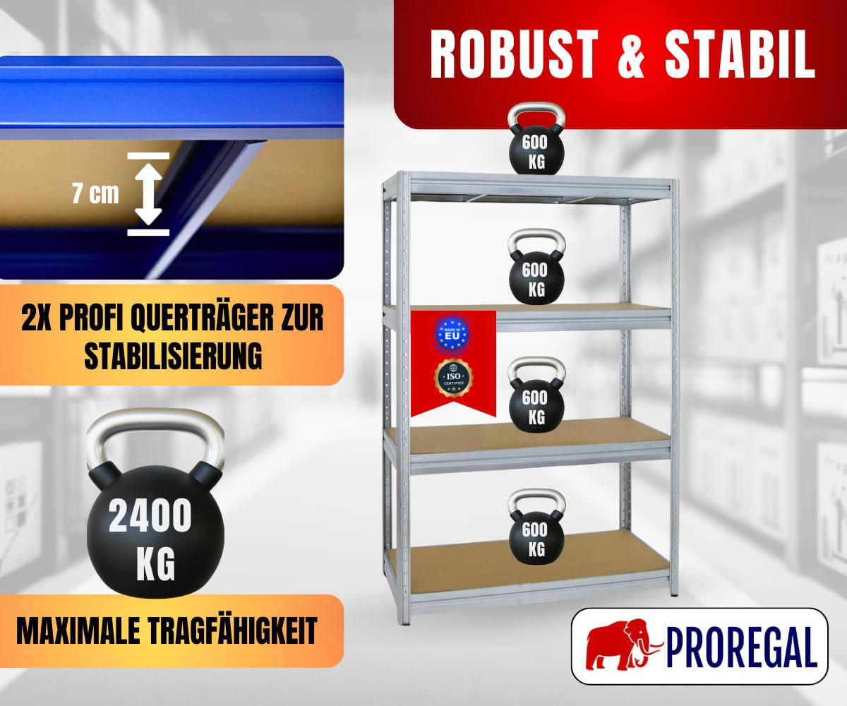 SCHWERLASTREGAL Dino 180x120x60 cm Fachlast 600 kg Verzinkt - Silberfarben, Metall (120/180/60cm) - PROREGAL