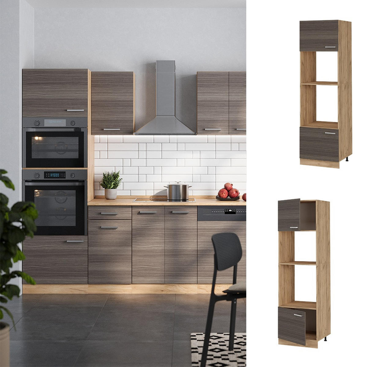 MIKROWELLENSCHRANK R-Line Edelgrau 60 cm - Honigeiche/Braun, Holzwerkstoff (60/206.8/57.2cm) - Vicco