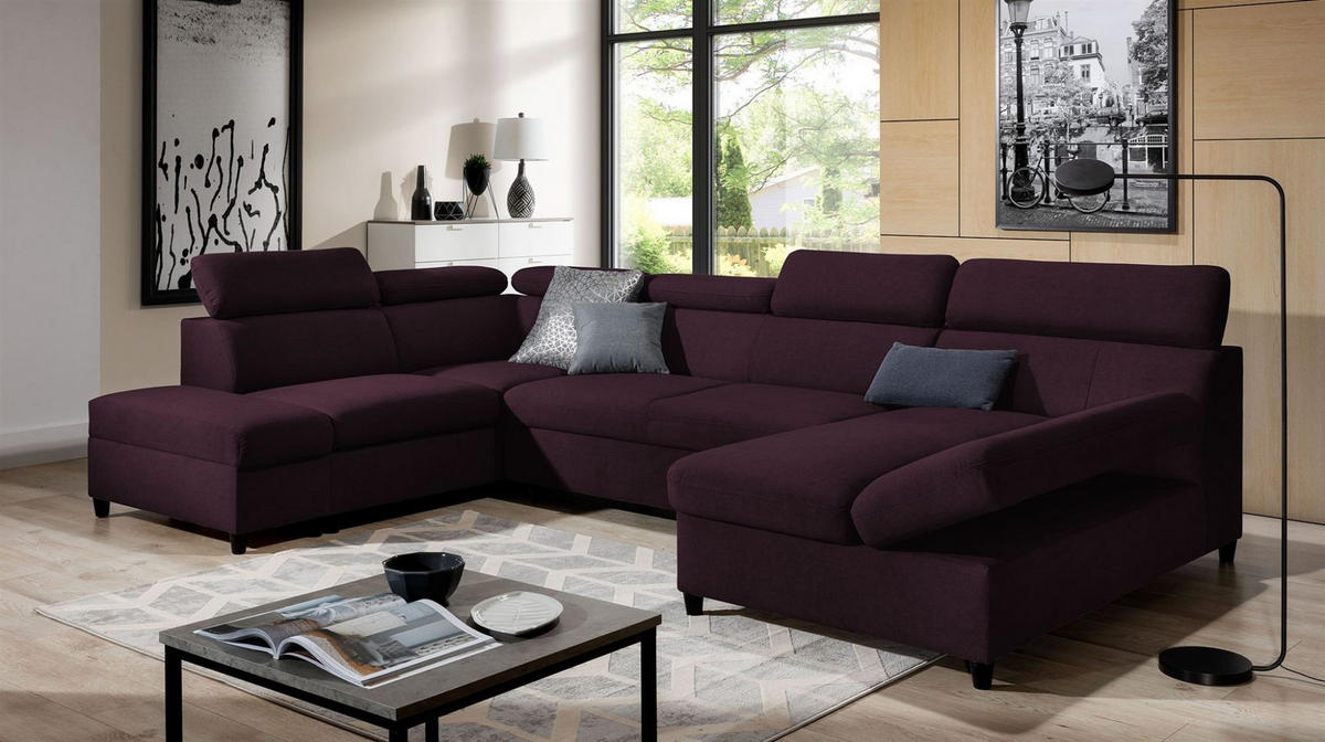 WOHNLANDSCHAFT Schlafsofa Anton - Violett, Holzwerkstoff/Textil (342/96/205cm) - Fun Möbel