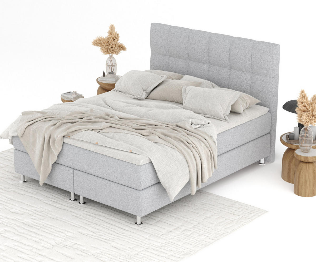 BOXSPRINGBETT Elisio Hellgrau 200/200 cm mit Latex-Topper - Silberfarben/Hellgrau, Holz/Holzwerkstoff (200/200cm) - Maison de Reve