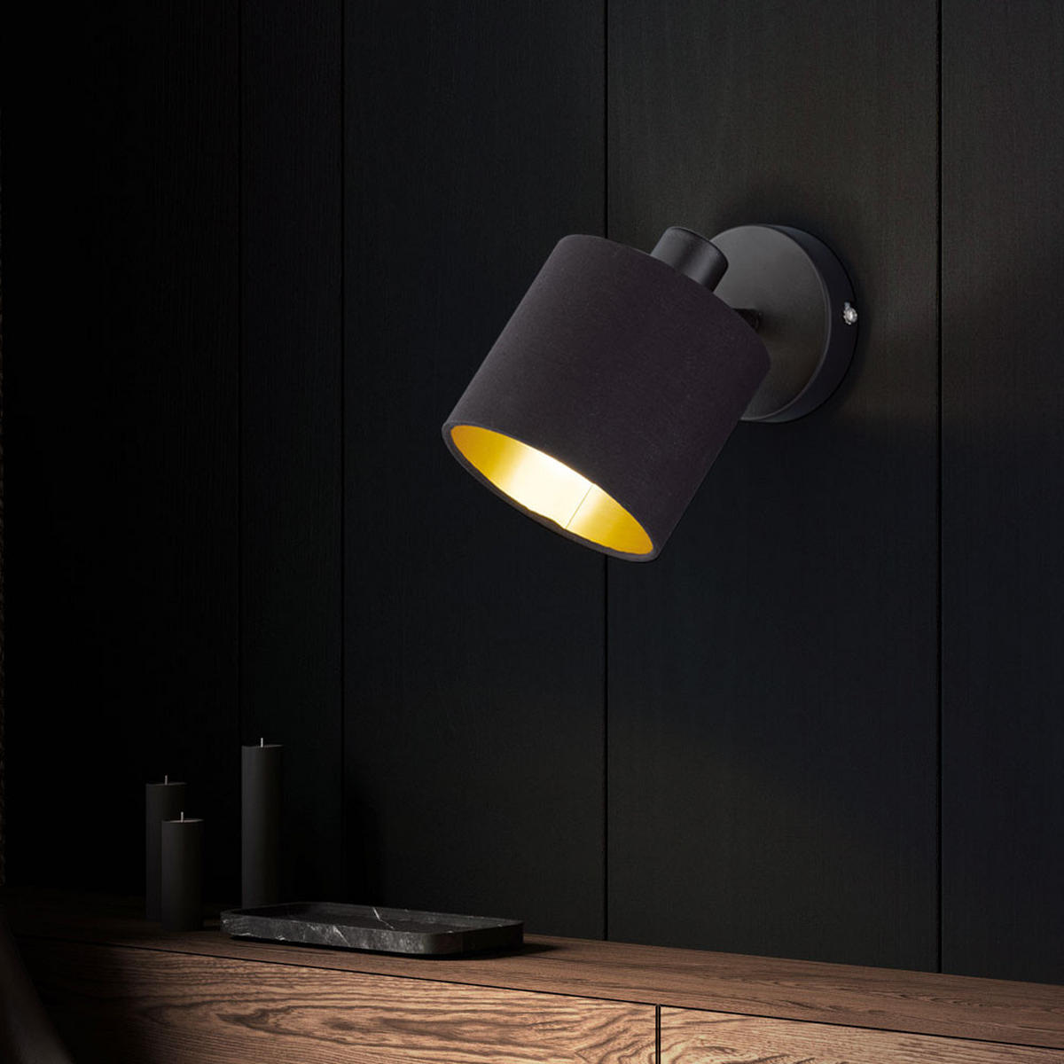 LED WANDLEUCHTE Tommy Schwarz-Gold - Schwarz, Metall (12/19/17.6cm)