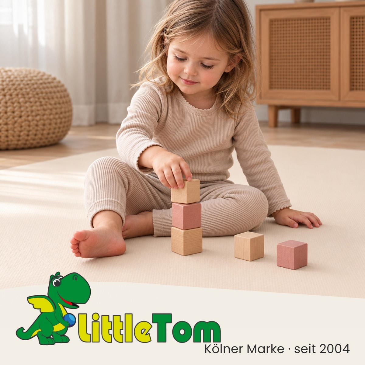 SPIELMATTE mit Rand - 8er Set - Puzzlematte - 50x50 cm - Weiß - Beige, Kunststoff (50/50cm) - Littletom