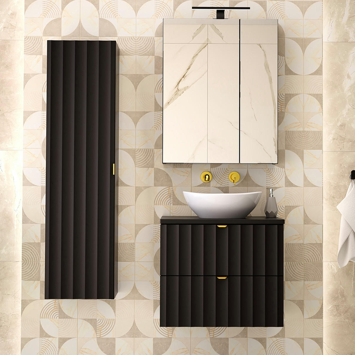 BADMÖBEL Lexa 2er-Set Schwarz - Schwarz, Holzwerkstoff (60.6/52.2/46.5cm) - Petits-meubles