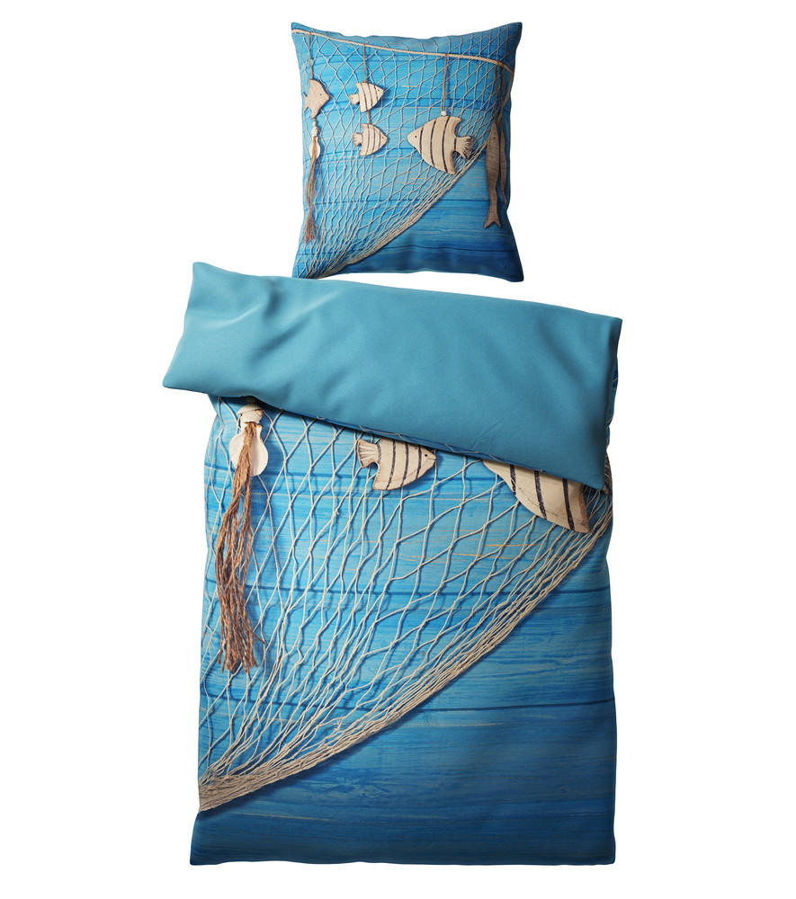 BETTWÄSCHE 2-teilig Seefahrt - Blau, Naturmaterialien (135/200cm) - Sanilo