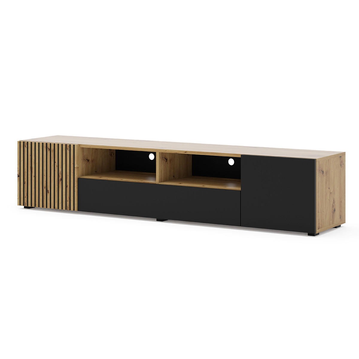TV-MÖBEL Nera Holz und Schwarz - Schwarz, Holzwerkstoff (200/42/42cm) - Petits-meubles
