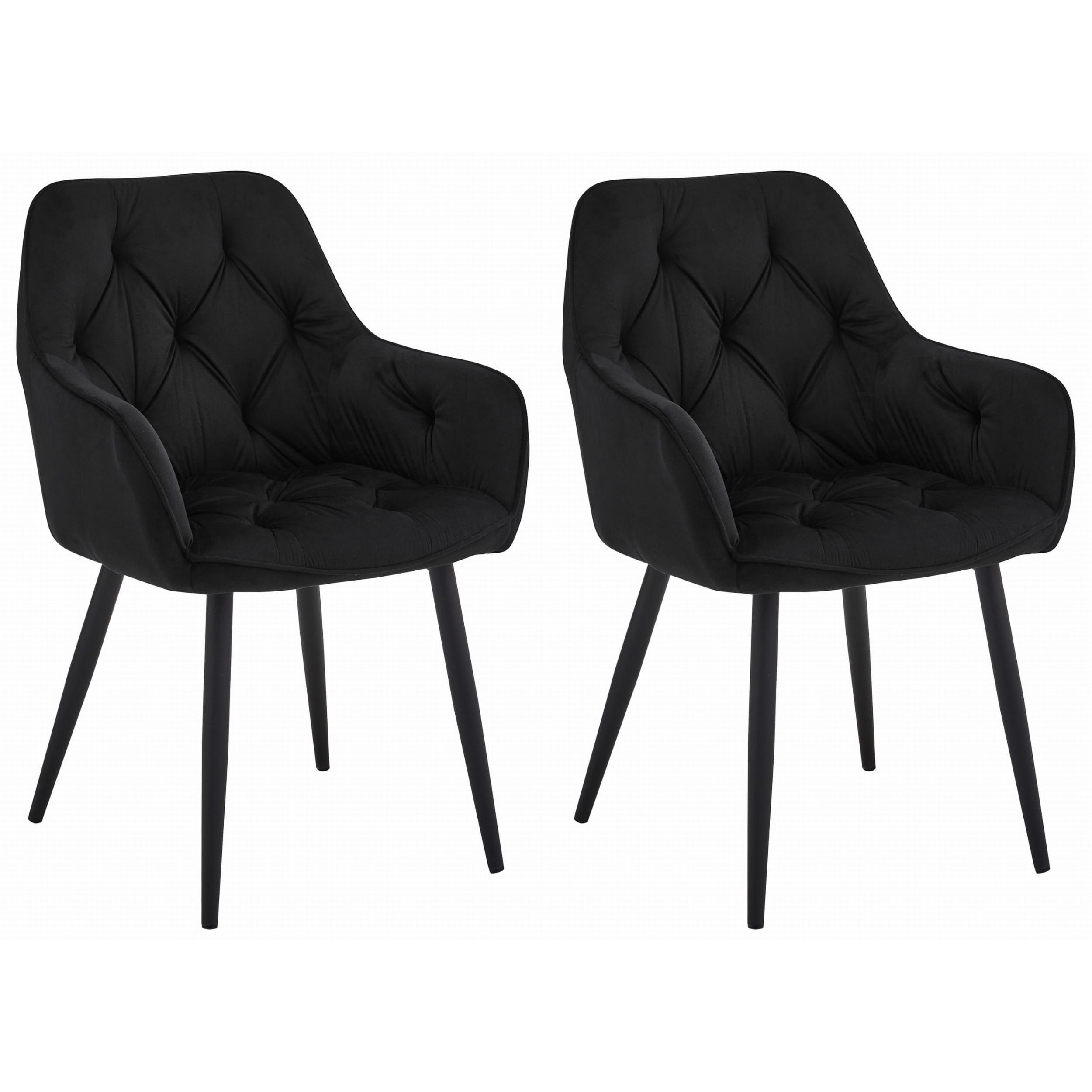 STUHL IRGOLI 2-er Set, Schwarz, Schwarz, mit Samtstoff gepolstert - Schwarz, Textil/Metall (56/84/62cm) - Komodee