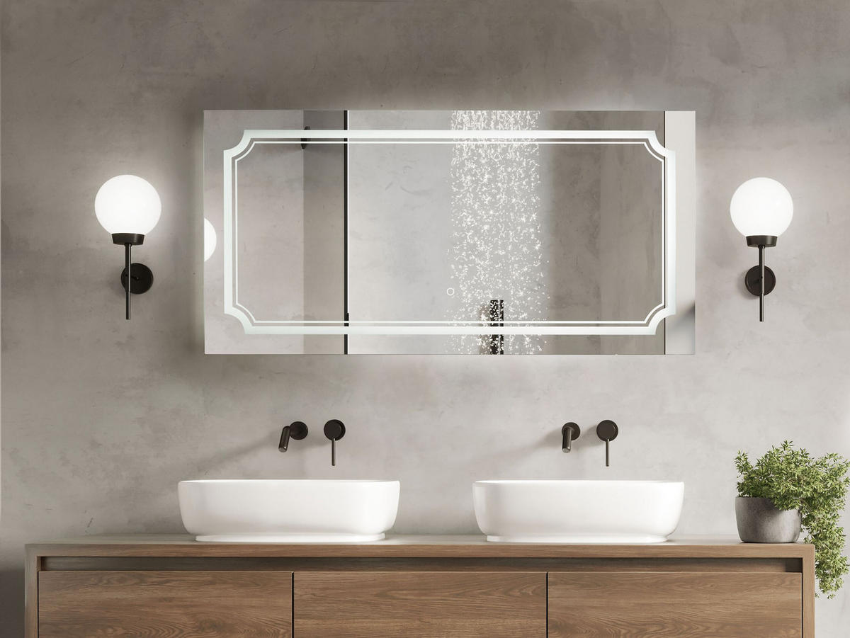 BADSPIEGEL mit LED-Beleuchtung rechteckig 120/60 cm Arromachnes - Silberfarben, Glas (120/60/4cm) - Beliani