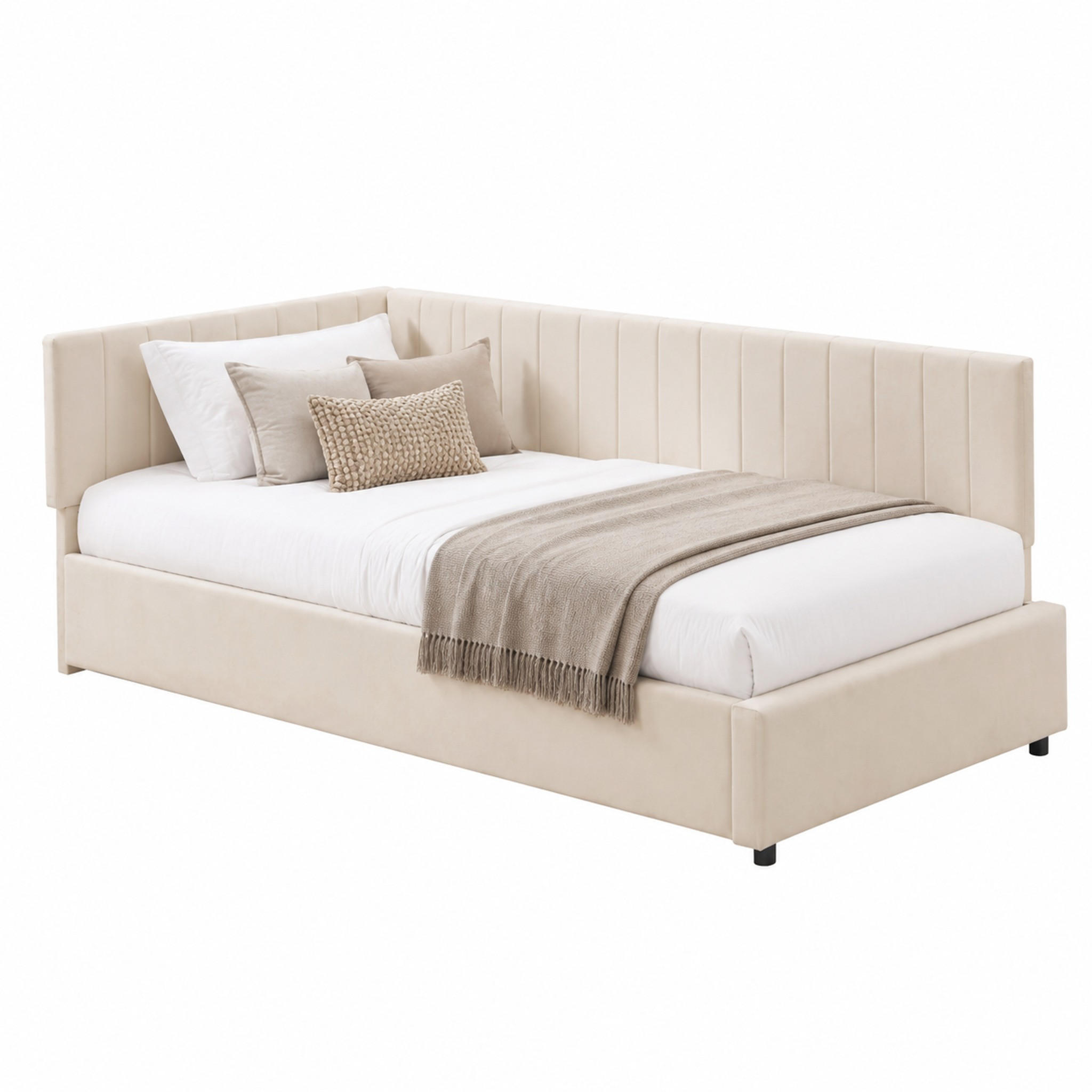 SCHLAFSOFA multifunktional 90x200 cm Samt Beige - Beige, Metall (90/200cm) - Meubliv