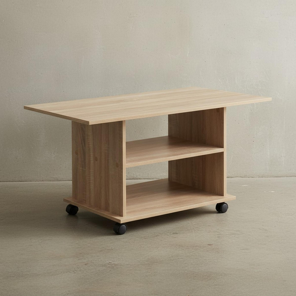 COUCHTISCH mit zwei Ablageflächen, Rollen und Melaminharzbeschichtung, Beige 95x54x51 cm - Beige/Schwarz, Holz (54/95/51cm) - KADIMA DESIGN