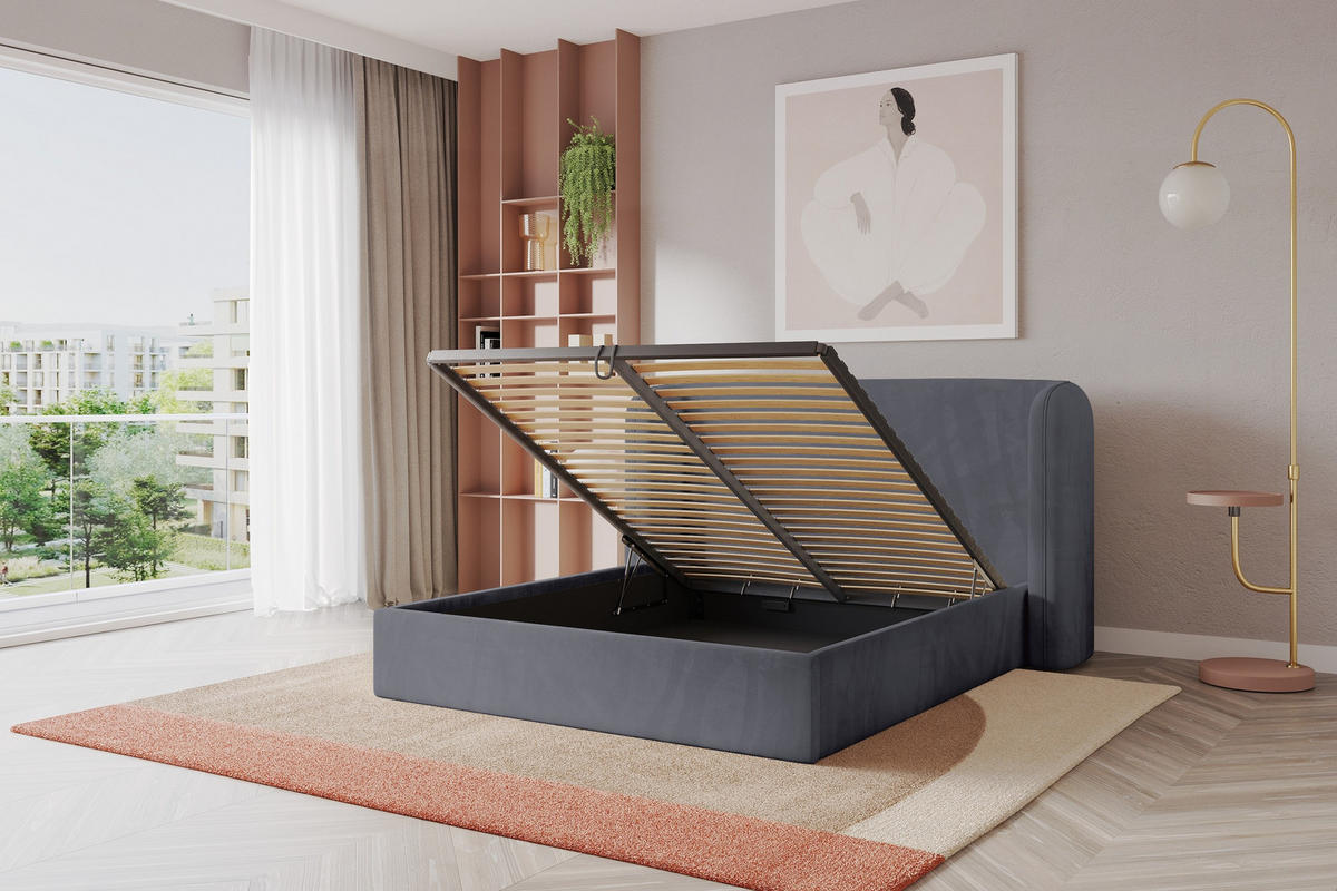 POLSTERBETT mit Bettkasten und Lattenrost, Boxbett ohne Matratze - ESTI 160x200 Dunkelgrau - Dunkelgrau, Holzwerkstoff/Textil (160/200cm) - ALTDECOR