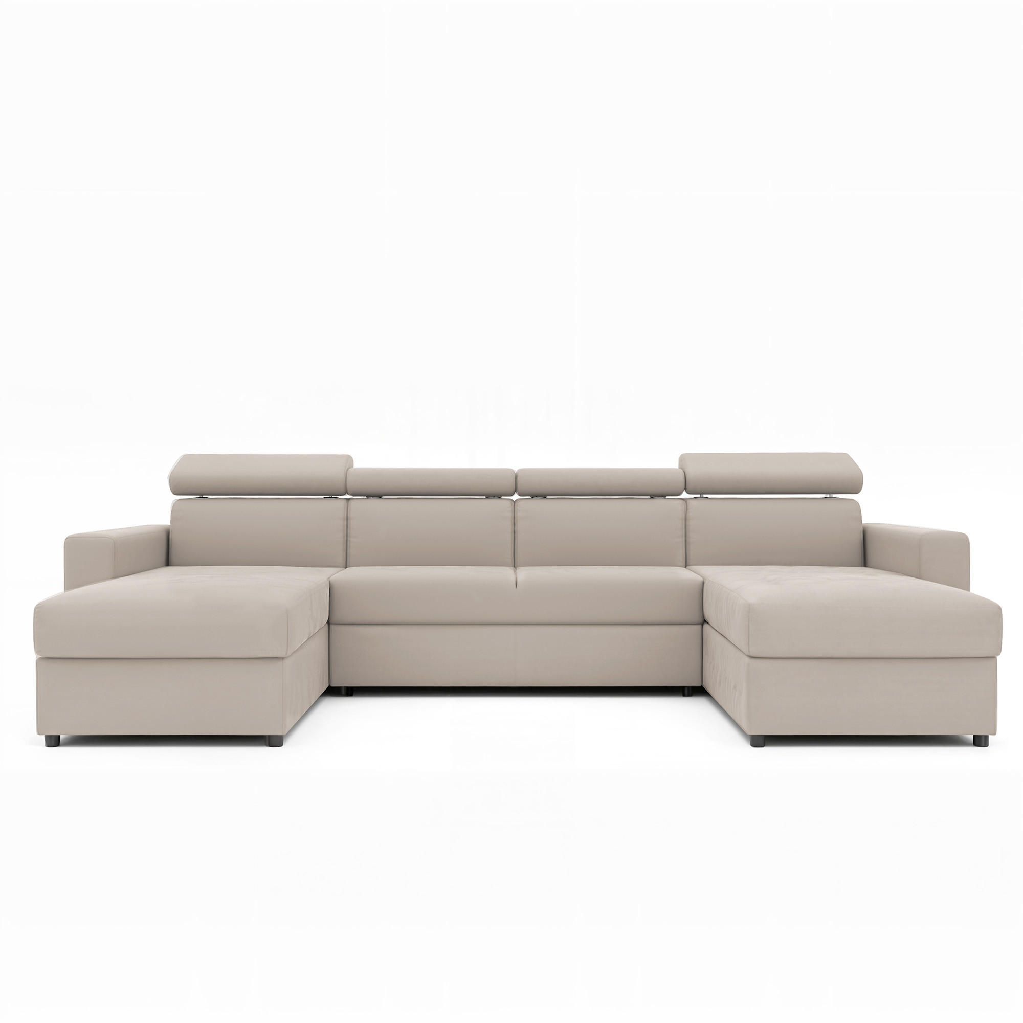 WOHNLANDSCHAFT BENI U II mit verstellbaren Kopfstützen und Schlaffunktion, Farbe: Beige - Beige/Schwarz, Kunststoff/Textil (302/60/166cm) - Idohome