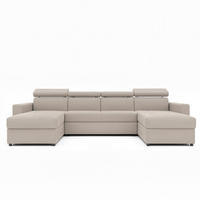 WOHNLANDSCHAFT BENI U II mit verstellbaren Kopfstützen und Schlaffunktion, Farbe: Beige - Beige/Schwarz, Kunststoff/Textil (302/60/166cm) - Idohome