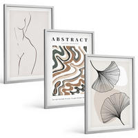 BILDER SET 3er Set - 40x60 cm Silberner Rahmen - Abstrakte Boho-Musterformen - Silberfarben, Kunststoff (40/60cm) - TULUP