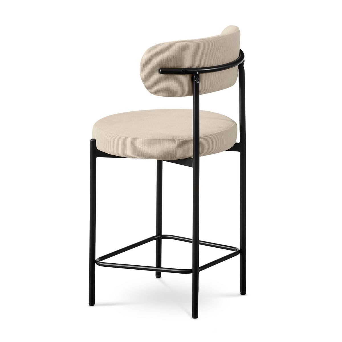 BARHOCKER 2er-Set H65cm, gepolstert aus beigem Cordsamt mit schwarzem Metallgestell IRIS - Beige/Schwarz, Textil/Metall (53.5/96/53cm) - Sicaan
