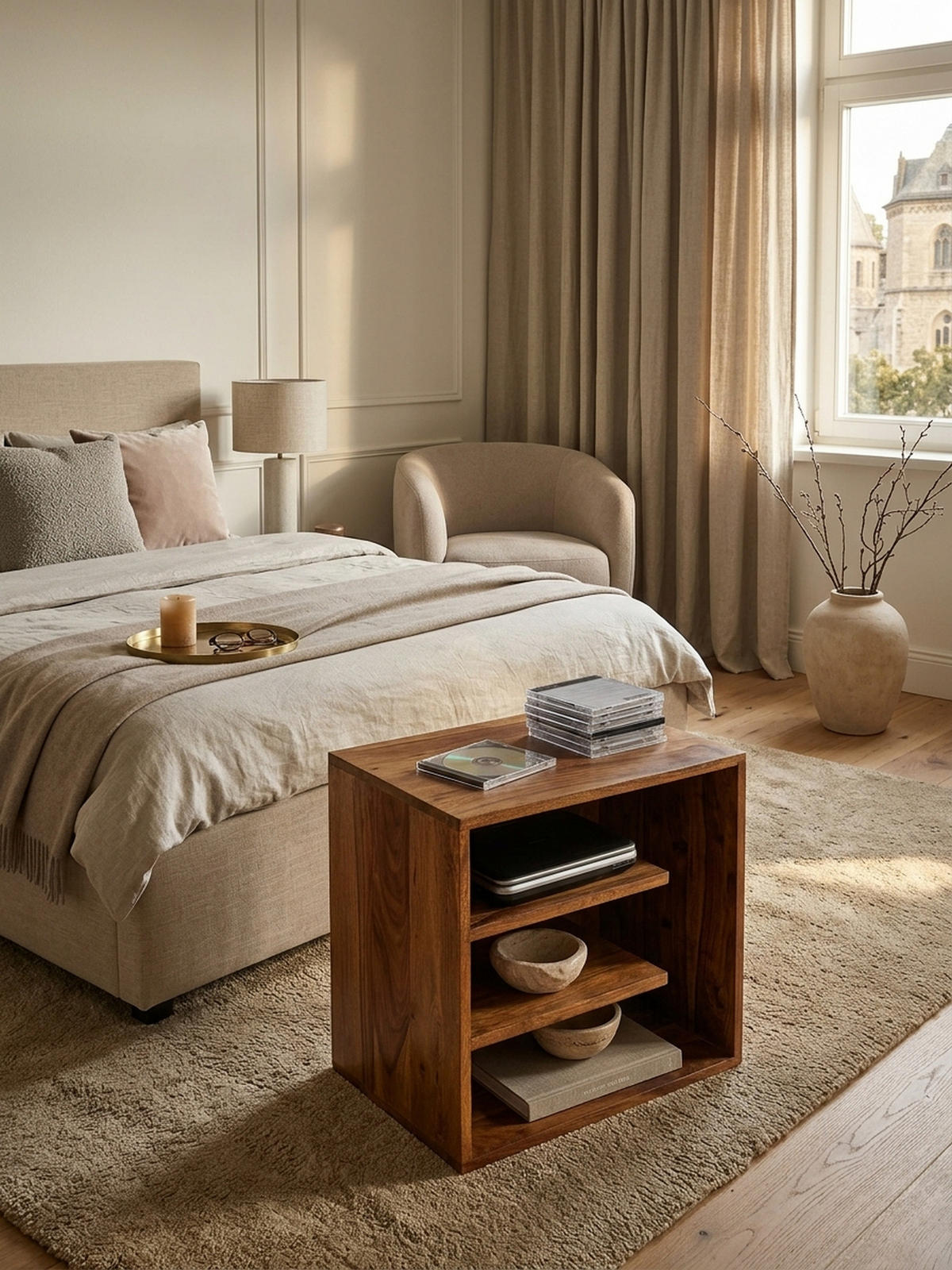 BEISTELLTISCH – Massivholz 43x43x30 cm mit 3 Ablageflächen - Braun, Holz (30/43/43cm) - KADIMA DESIGN