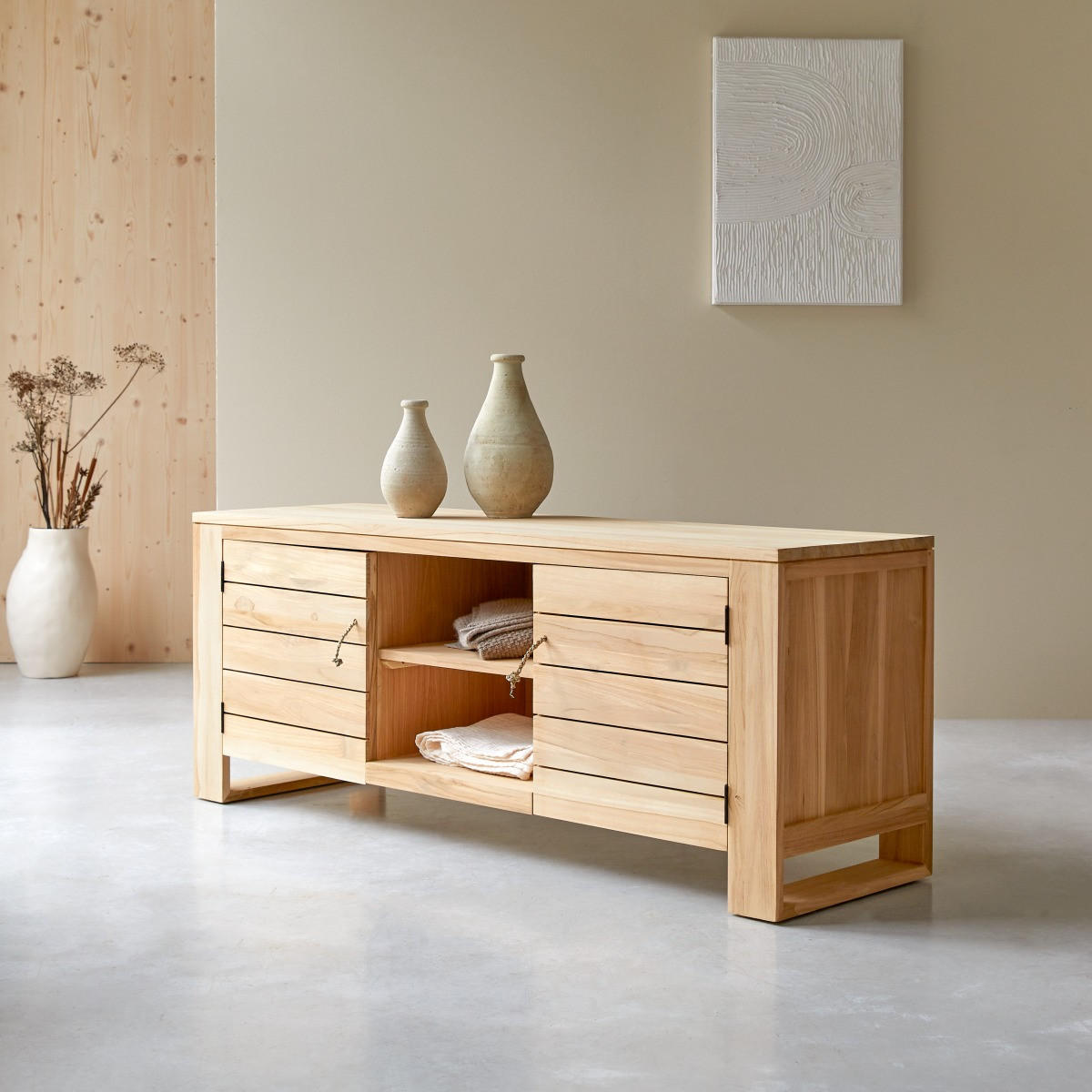 TV-SCHRANK Minimalys Natur aus Teak - Naturfarben, Holz (155/60/45cm) - Tikamoon