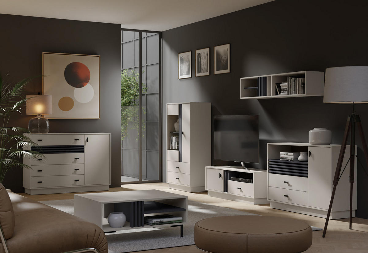 KOMMODE PUNTO 120/85/40cm mit 2 Schubladen 1 Türen Kaschmir - Kaschmir, Holzwerkstoff (120/85/40cm) - MASSENO