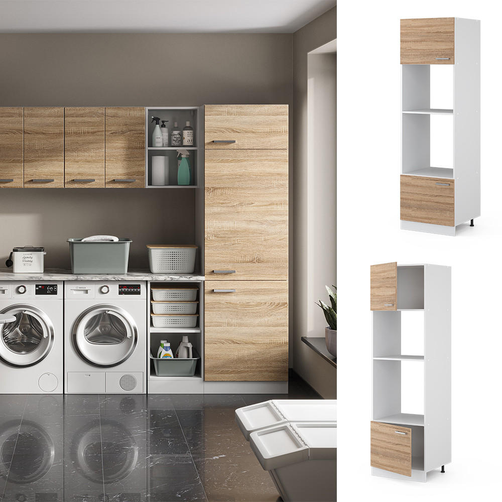 HOCHSCHRANK R-Line Sonoma 60 cm mit offenen Regalen, und Türen - Weiß/Sonoma Eiche, Holzwerkstoff (60/207/57.2cm) - Vicco