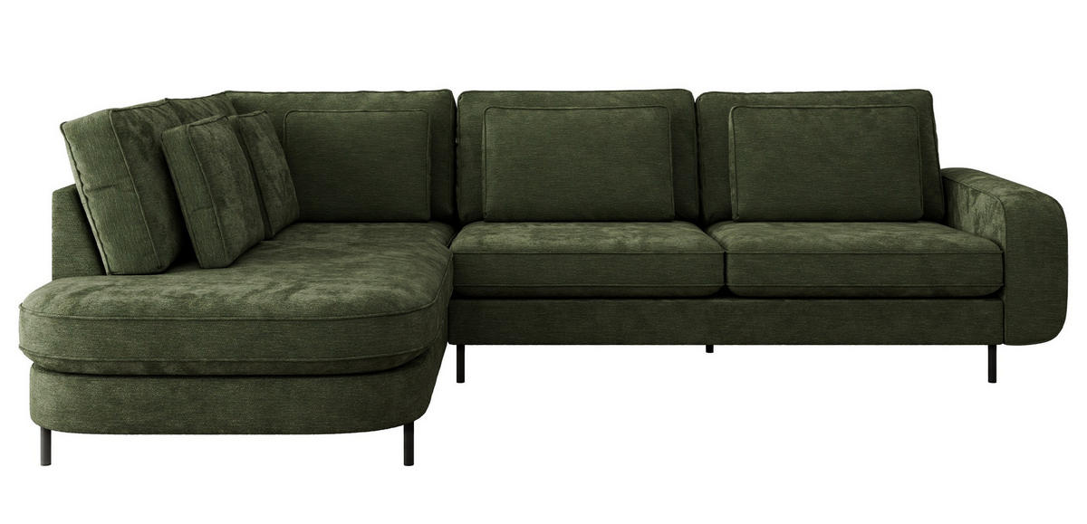 ROHOVÁ SEDAČKA CALENO L - Tmavě zelená Hrubě tkaná žinylka - Pravá Strana - černá/tmavě zelená, kov/textil (317/225cm) - MKS