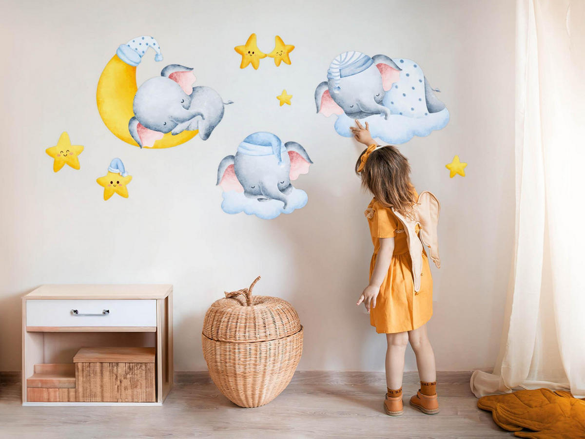 WANDAUFKLEBER 100x136cm - Wolkenelefanten - Multicolor, Kunststoff (100/136/0.1cm) - Wallfluent