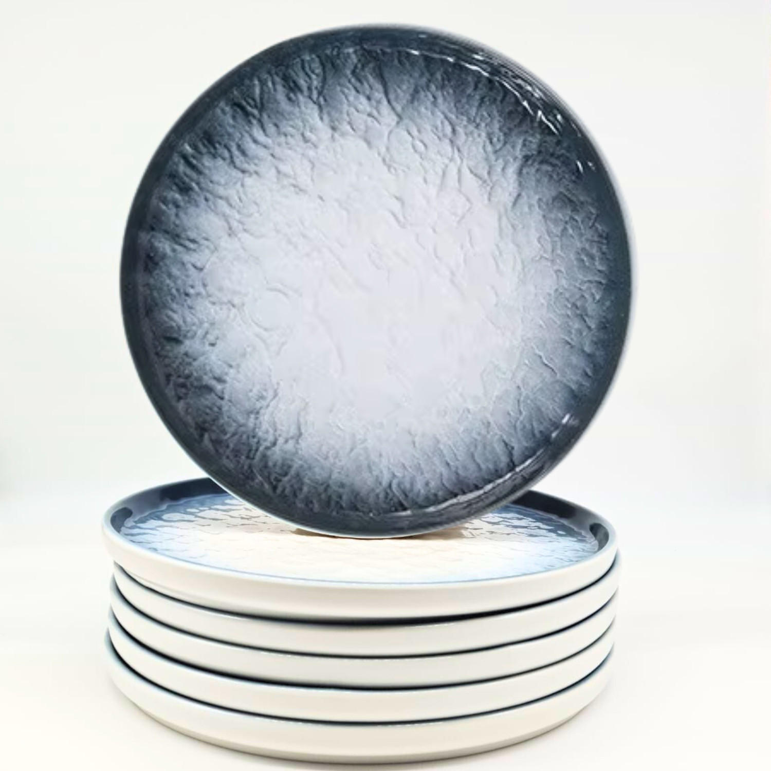 SPEISETELLER 6er-Set Keramik Blau Grau 25,5 cm - Weiß Hochglanz/Hellgrau, Keramik (25.5/2/25.5cm) - Quality Elegance