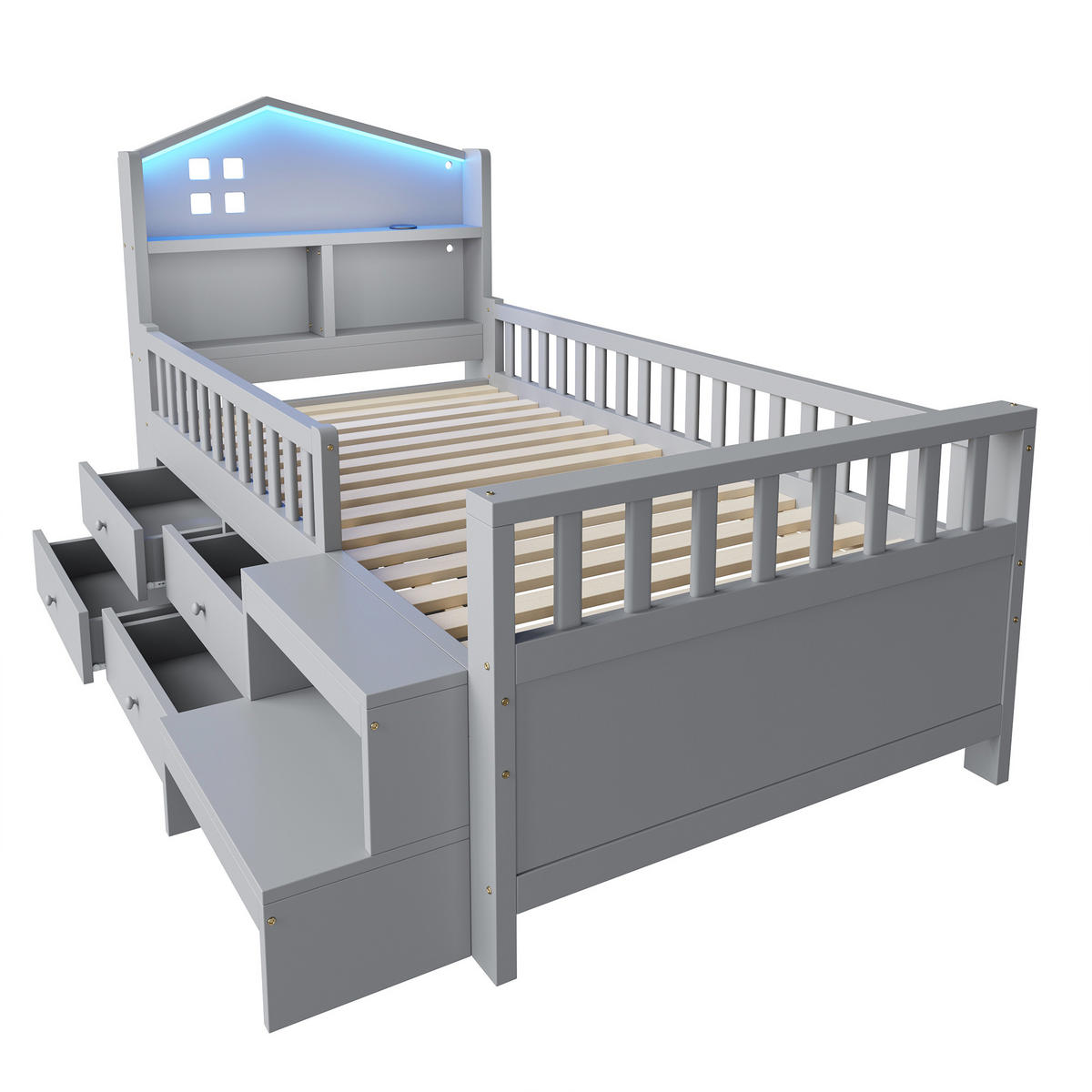 HAUSBETT 90/200 cm Grau - Grau, Holz - Raumix