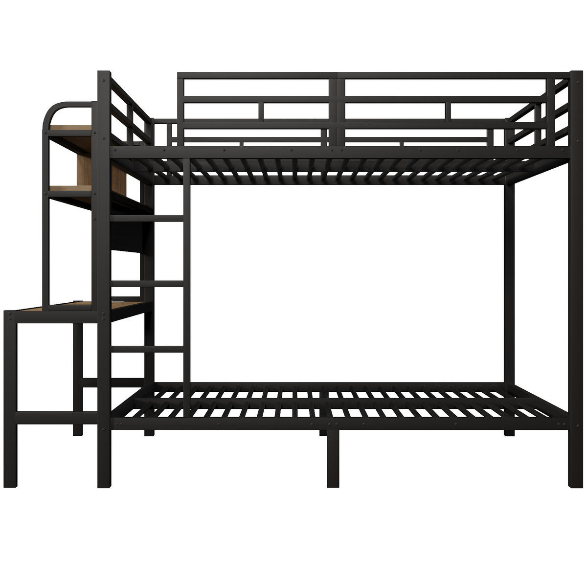ETAGENBETT 140/200 cm Schwarz mit LED, USB-Anschluss und Schreibtisch - Schwarz, Metall (140/200cm) - MIVRAY