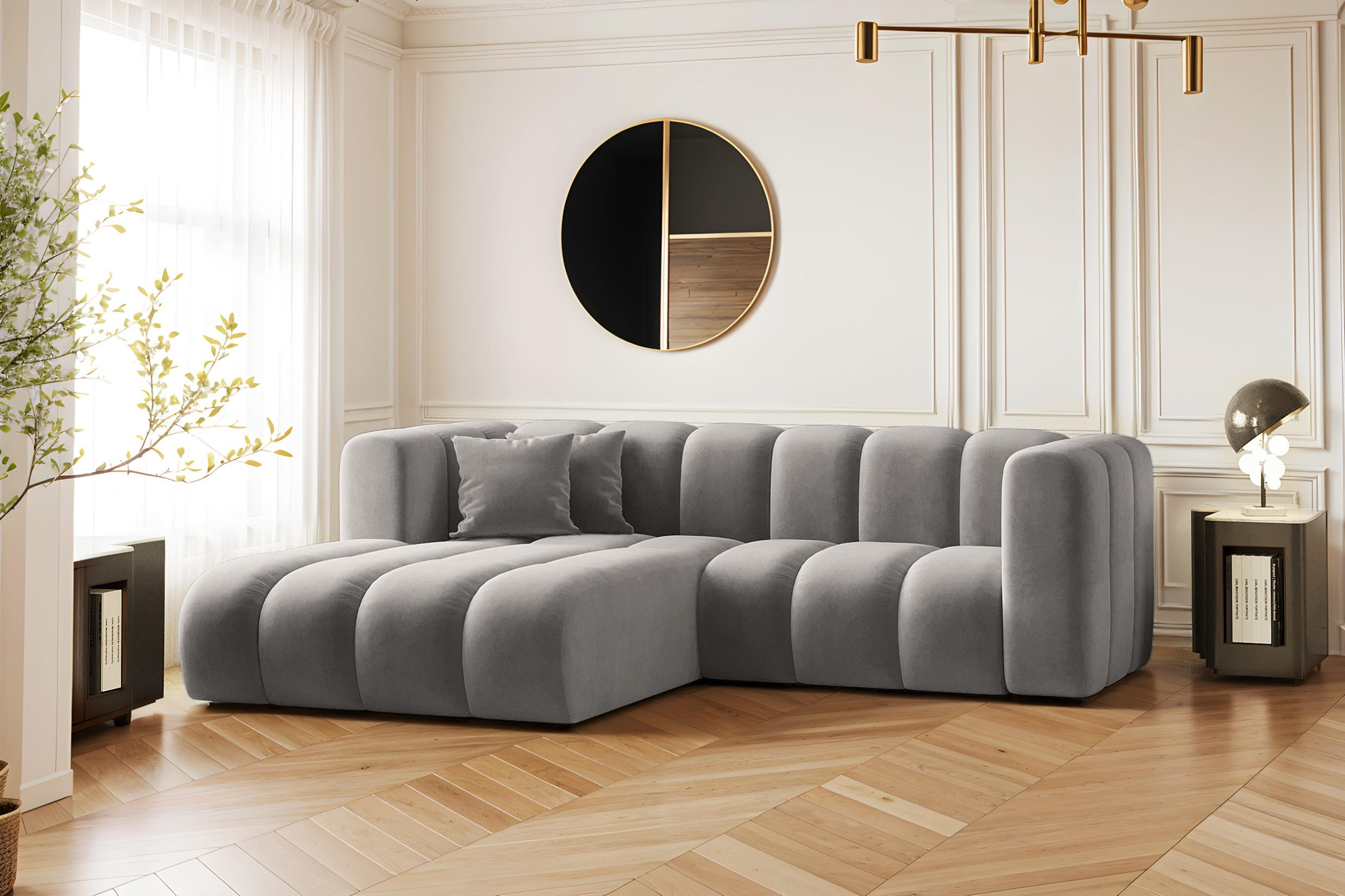 ECKSOFA L-from, Sofa Grand modular stoff Salvador Grau Links - Grau, Holz (179/227cm) - Kaiser Möbel