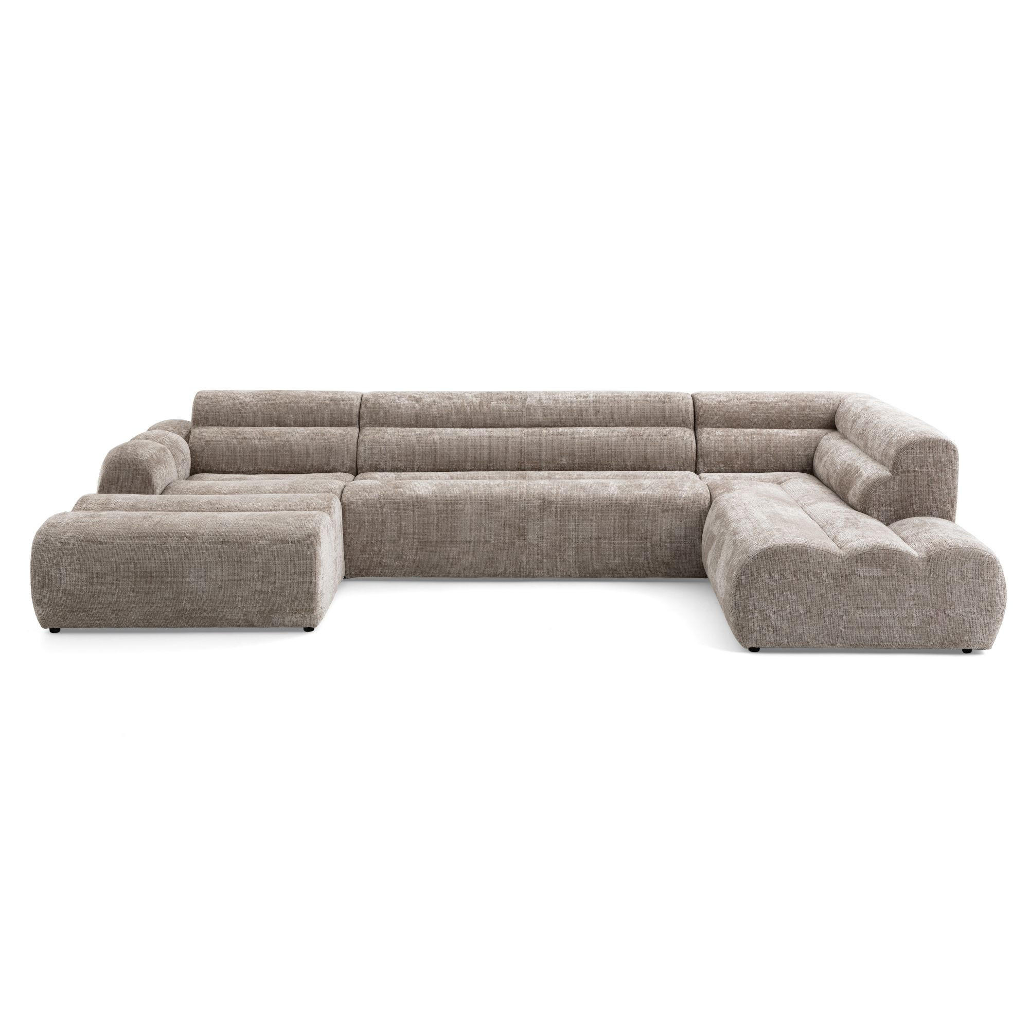 6-SITZER modulares Wohnlandschaft U XXL VEER SET 4 Rechts, 368 x 190 cm, Chenille Webstoff Beige - Beige/Schwarz, Holz/Kunststoff (190/75/368cm) - Muffo