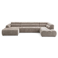 6-SITZER modulares Wohnlandschaft U XXL VEER SET 4 Rechts, 368 x 190 cm, Chenille Webstoff Beige - Beige/Schwarz, Holz/Kunststoff (190/75/368cm) - Muffo