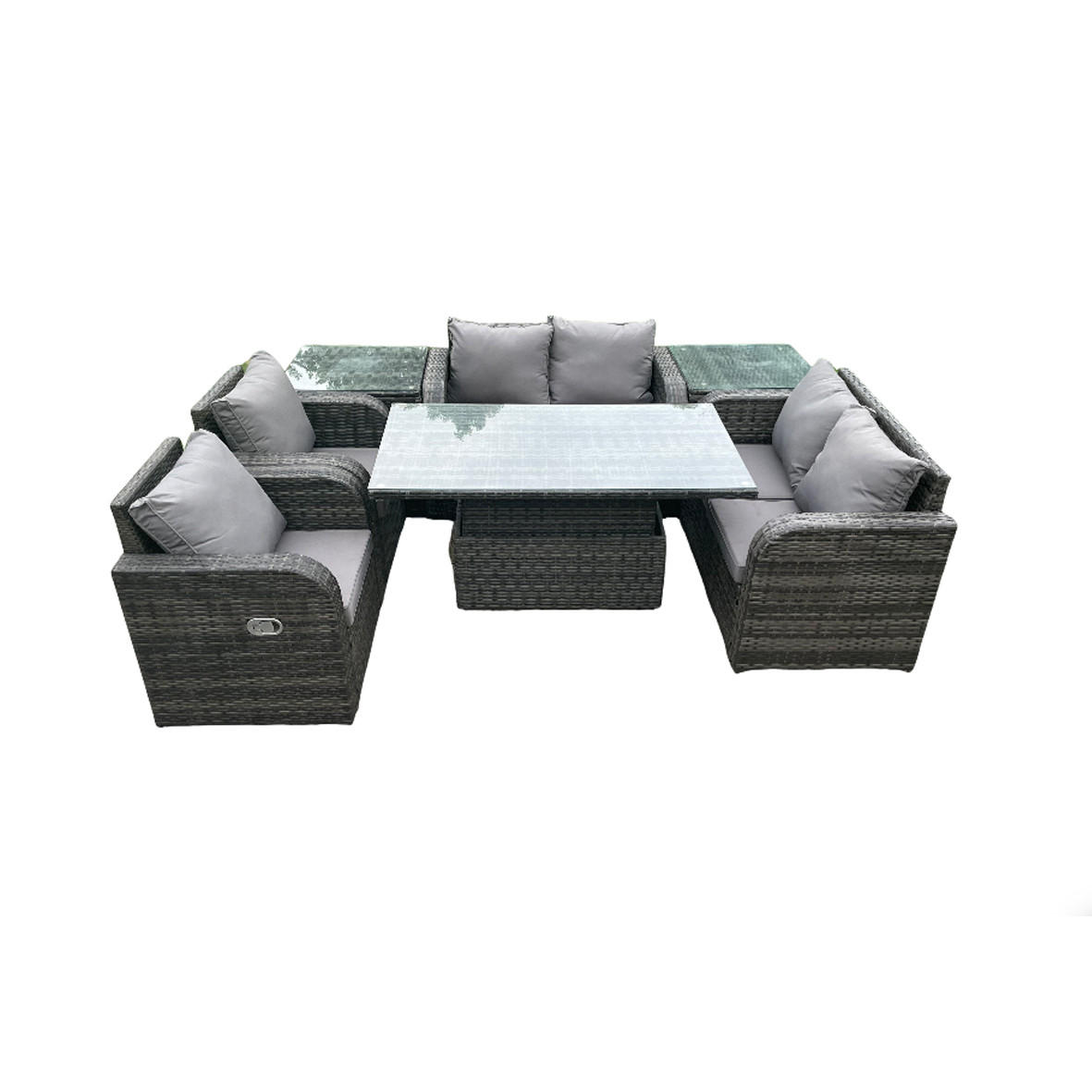 GARTENSOFA Hohe Rückenlehne Polyrattan 6-Sitzer - Dunkelgrau/Grau, Glas/Kunststoff - Fimous