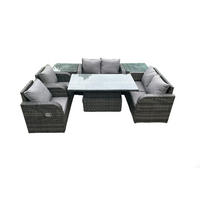 GARTENSOFA Hohe Rückenlehne Polyrattan 6-Sitzer - Dunkelgrau/Grau, Glas/Kunststoff - Fimous
