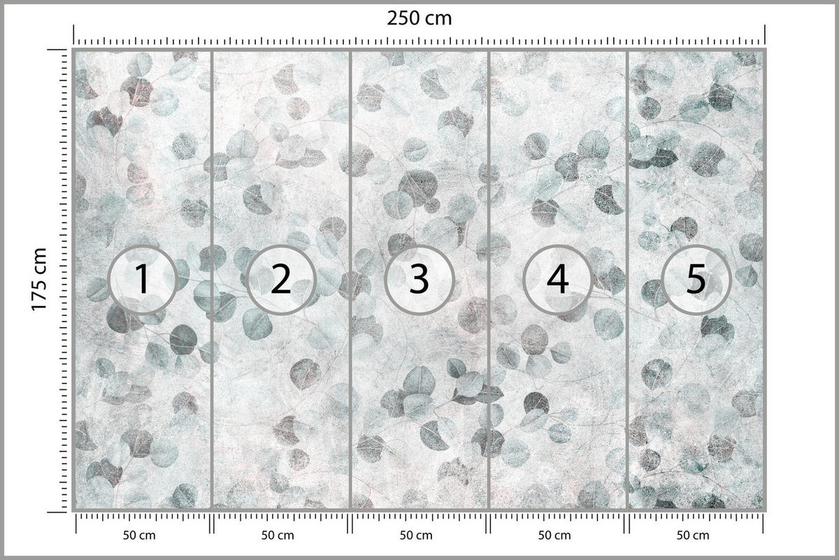 FOTOTAPETE Eukalyptusblätter Beton Vintage Stil 250x175 - Grau/Grün, Papier (250/175cm) - Muralo