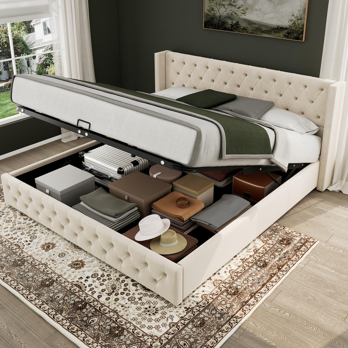 POLSTERBETT mit Bettkasten 140x200 cm Samt Beige - Beige, Metall (140/200cm) - Meubliv