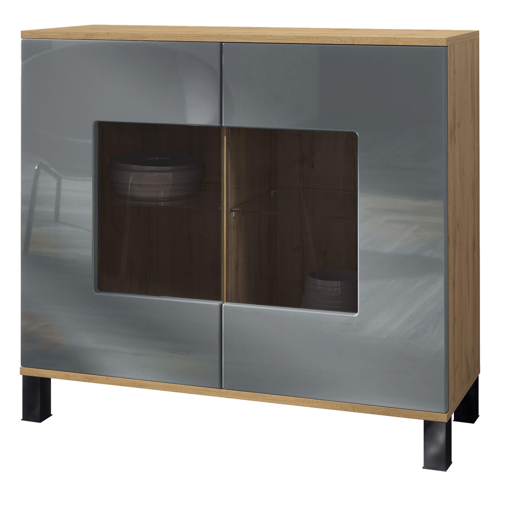 KOMMODE Grömitz Grau Hochglanz - Grau, Holzwerkstoff (92.5/84.5/35cm) - Vladon