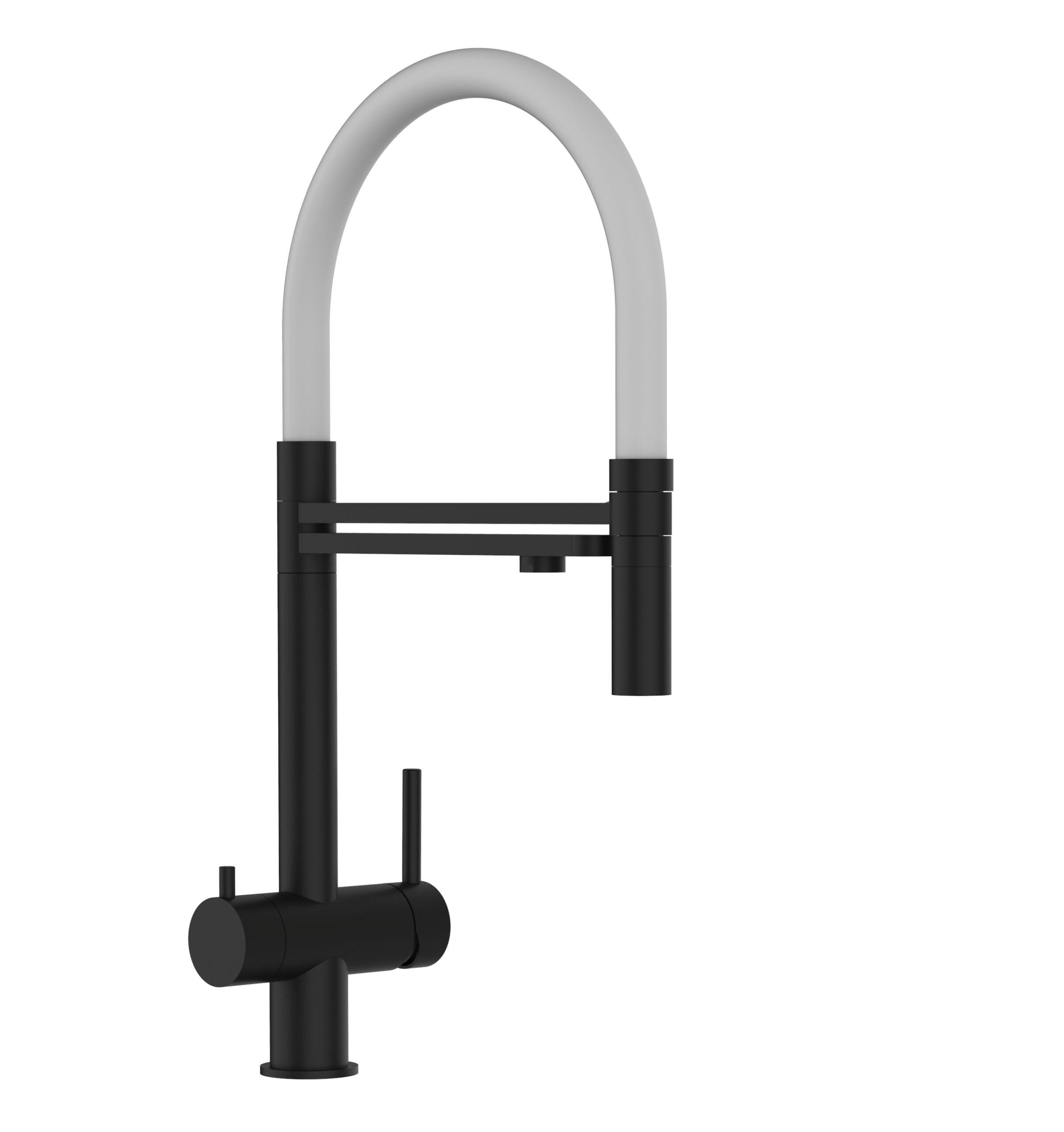 3-WEGE-KÜCHENARMATUR, Edelstahl Massiv aus Chirurgenstahl, PVD Schwarz Matt, 2-Strahl-Brause - Schwarz, Metall (26/49/26cm) - VIZIO