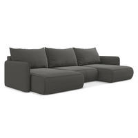 WOHNLANDSCHAFT Samt Stoff Grau - Dunkelgrau/Schwarz, Kunststoff/Textil (290/86/148cm) - Makamii