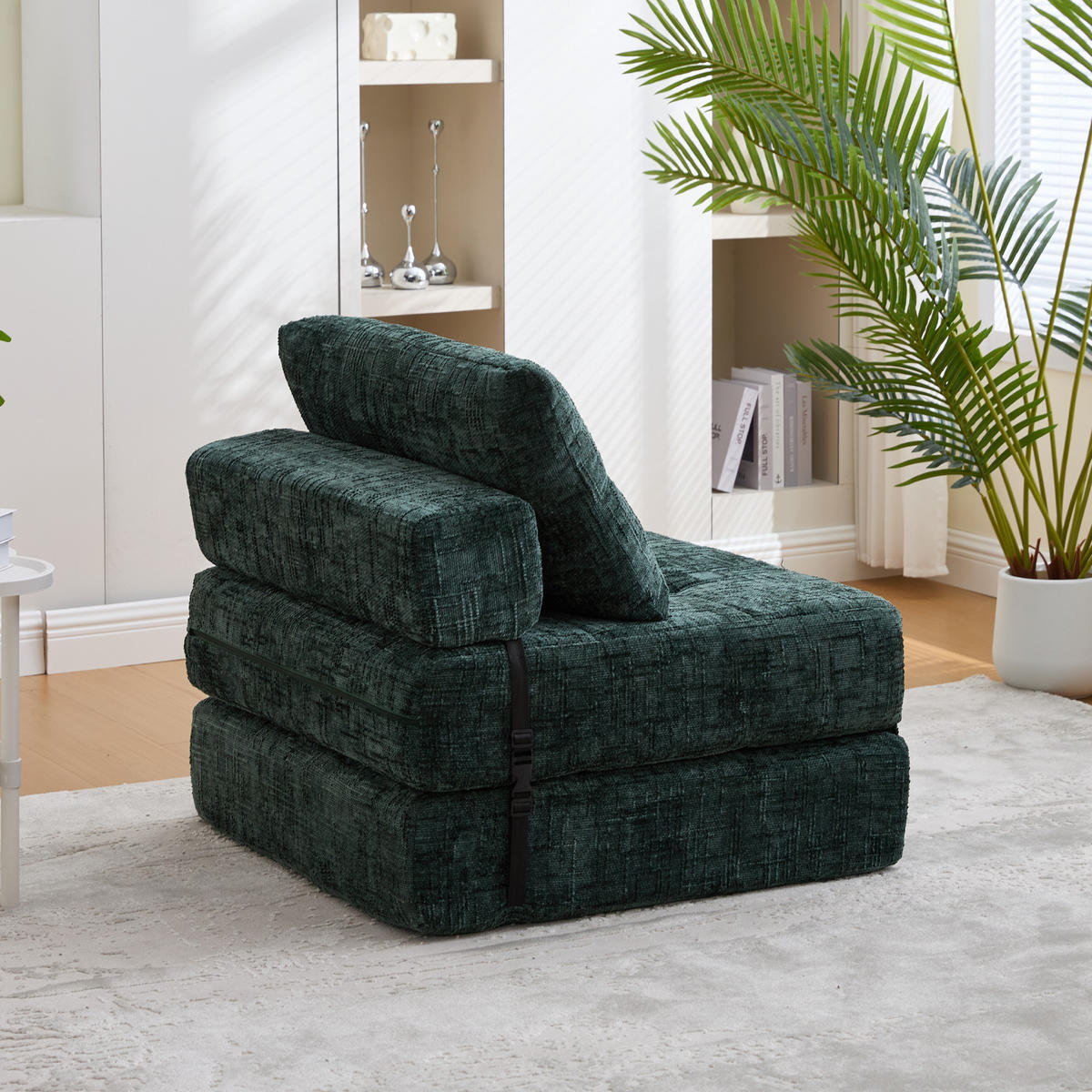 SCHLAFSESSEL Klappbares mit Kopf und Lumbalkissen Chenille Grün 79/180/18 cm - Dunkelgrün, Textil (79/57/79cm) - OKWISH