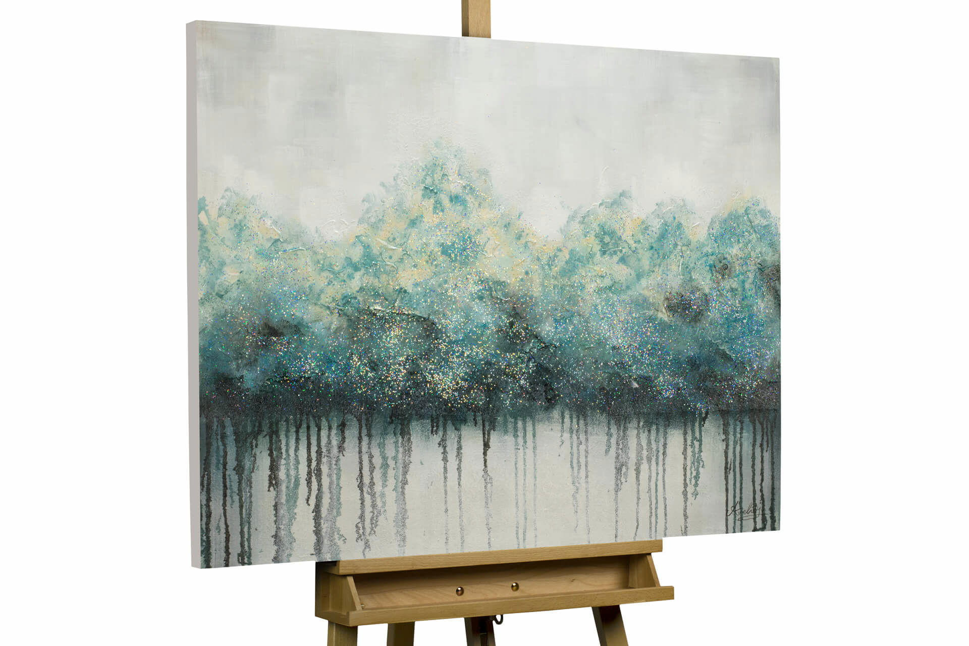 ACRYLBILD HANDGEMALT 100/75 cm - Türkis/Grau, Holz/Textil (1.66/75cm) - KUNSTLOFT