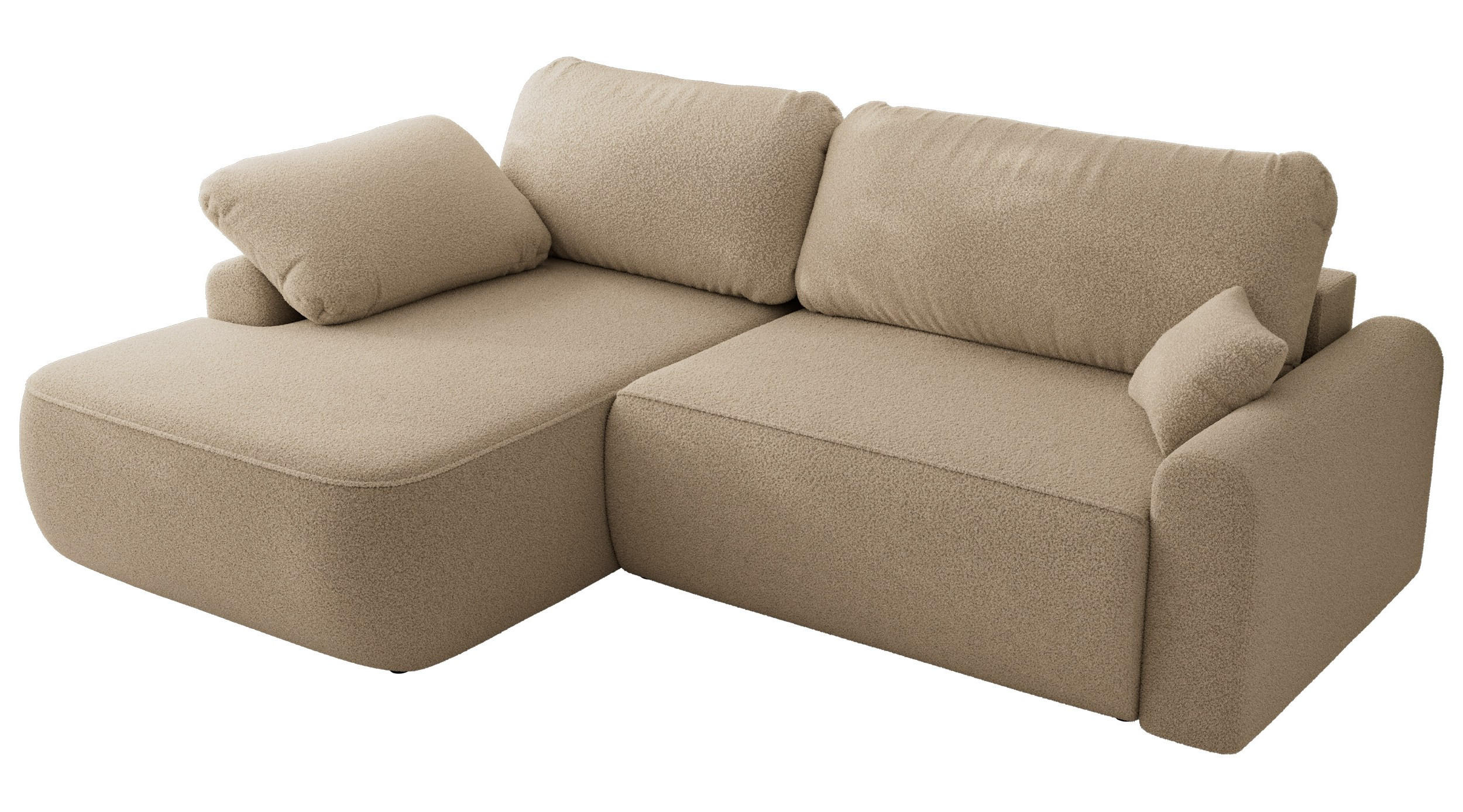 ECKSCHLAFSOFA CUBO L Hellbraun Boucle - links - Schwarz/Braun, Kunststoff/Textil (273/187cm) - MKS