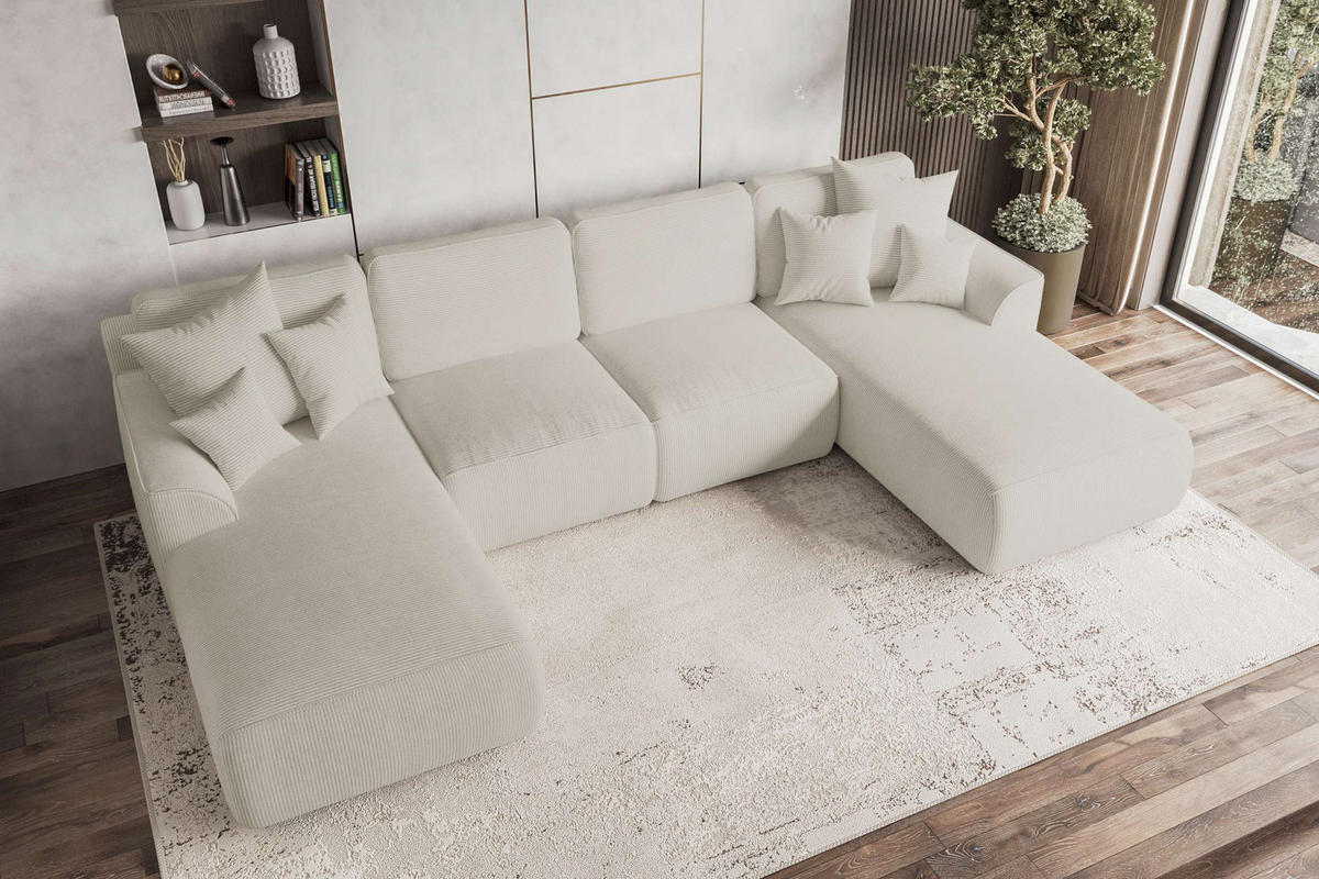 WOHNLANDSCHAFT GUSTO Cordstoff Greige inkl. Schlaffunktion - Chromfarben/Greige, Kunststoff/Textil (306/96/194cm) - 99rooms