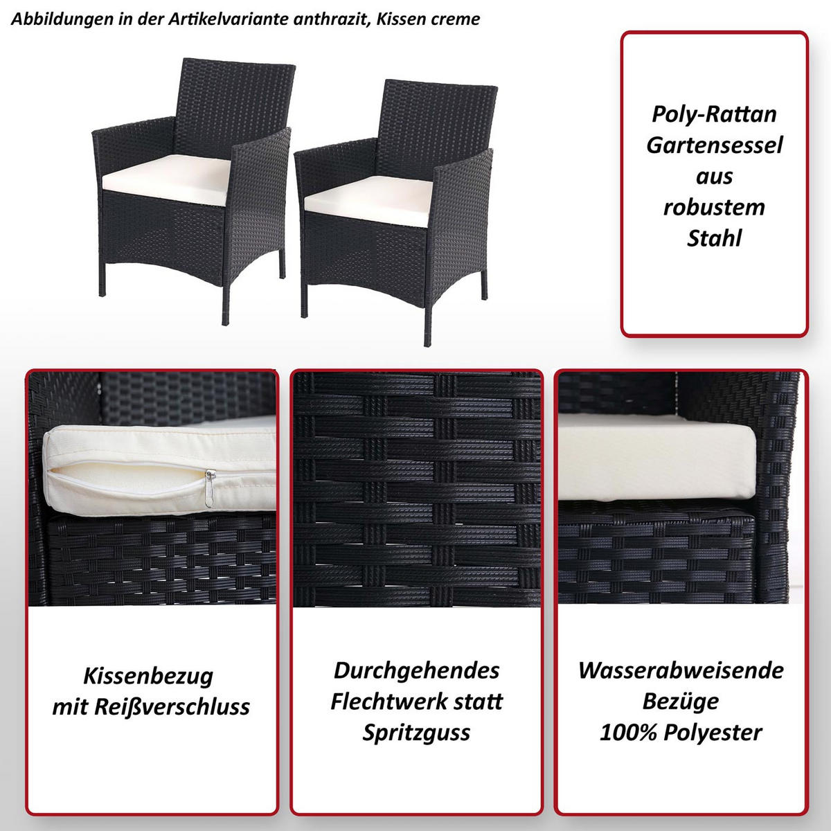 POLY-RATTAN SESSEL HALDEN Grau, Anthrazit 2er-Set - Anthrazit/Grau, Kunststoff (59/83/60cm) - MCW