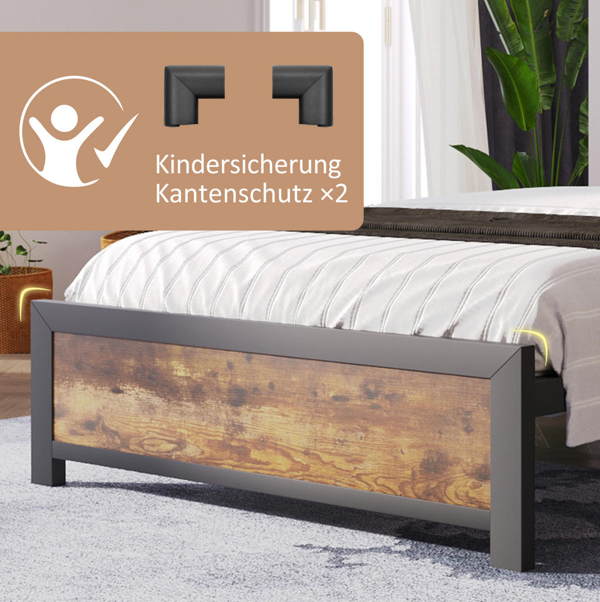 METALLBETT 90/200 cm Natur aus Metall und Holz mit Stauraum-Kopfteil - Naturfarben, Metall (90/200cm) - OKMYHOME