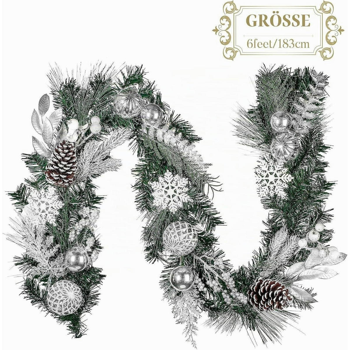 WEIHNACHTSGIRLANDE mit Beleuchtung 183 cm Silber Weiß - Multicolor, Kunststoff (183cm)
