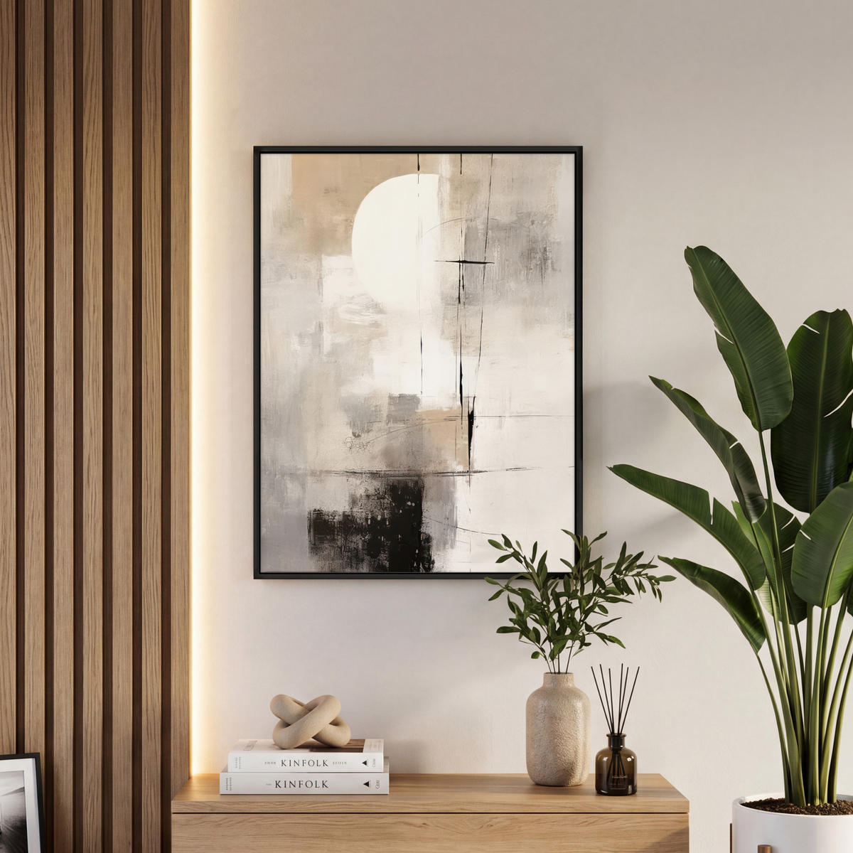 LEINWAND Bilder mit Rahmen - Abstrakt - Kunst - Grau - 50x70 - Hellgrau, Textil (50/70cm) - MuchoWow