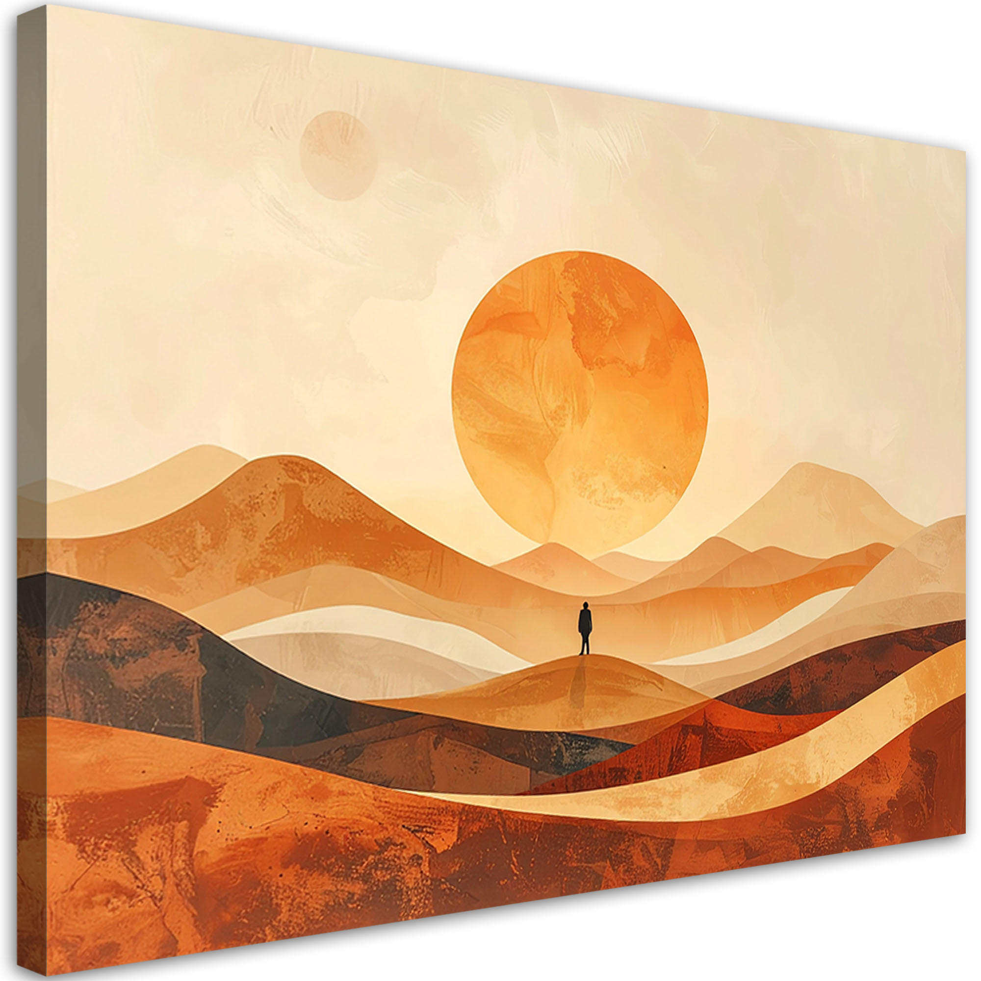WANDBILD, Abstrakte Landschaft mit orangefarbener Sonne - Beige, Textil (30/20cm) - Feeby