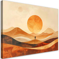 WANDBILD, Abstrakte Landschaft mit orangefarbener Sonne - Beige, Textil (30/20cm) - Feeby